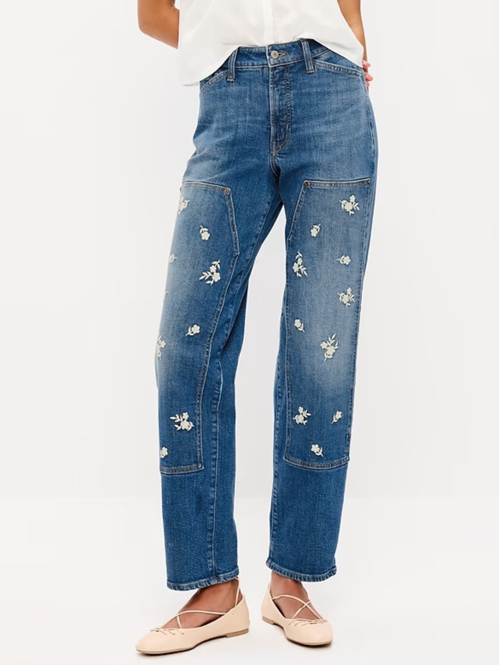 Old Navy High-Rise Embroidered Blue Jeans